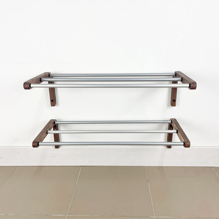 1-Tier Wooden Shoe Rack for Wall, Walnut Finish & Silver Rods - Image 7