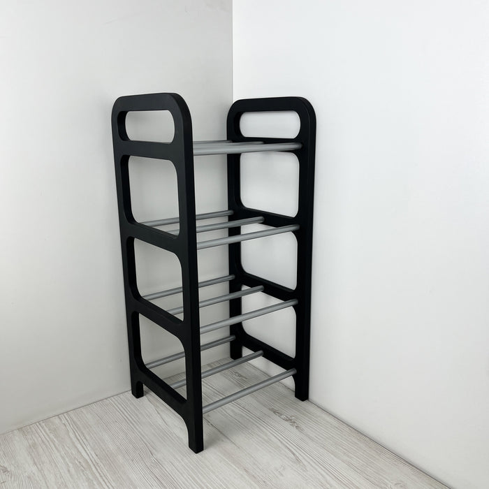 4-Tier Vertical Shoe Rack | Black + Silver Rods