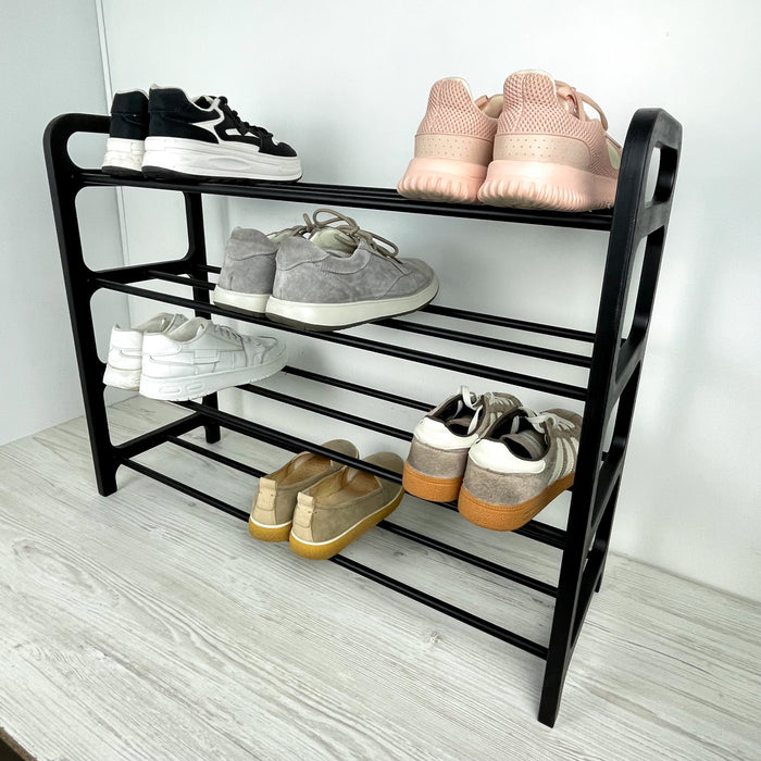 4-Tier Vertical Shoe Rack | Black + Black Rods