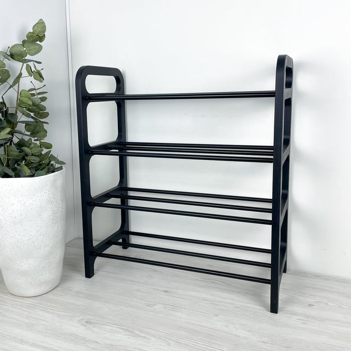 4-Tier Vertical Shoe Rack | Black + Black Rods