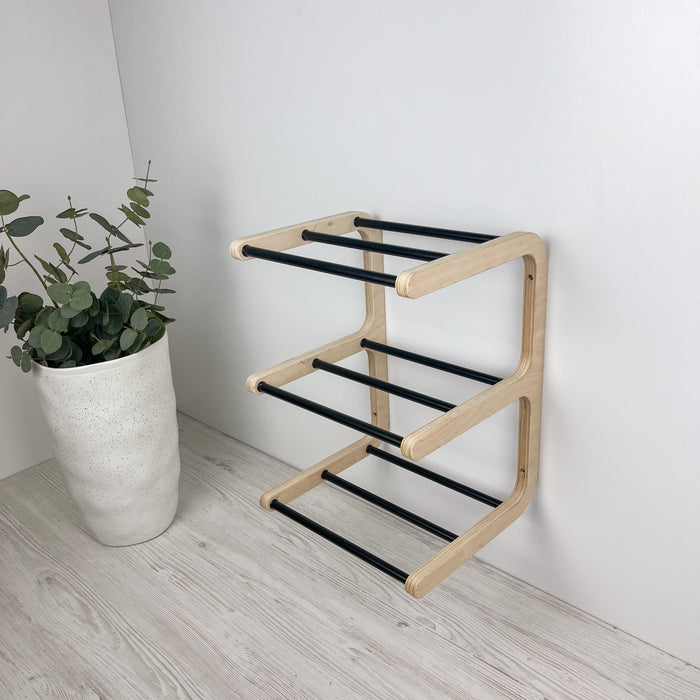 Birch Wood Wall-Mounted Shoe Rack – Stylish 3-Tier Organizer
