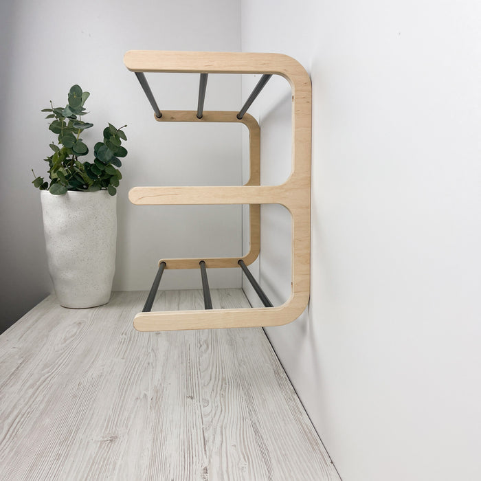 Birch Wood Wall-Mounted Shoe Rack – Stylish 3-Tier Organizer