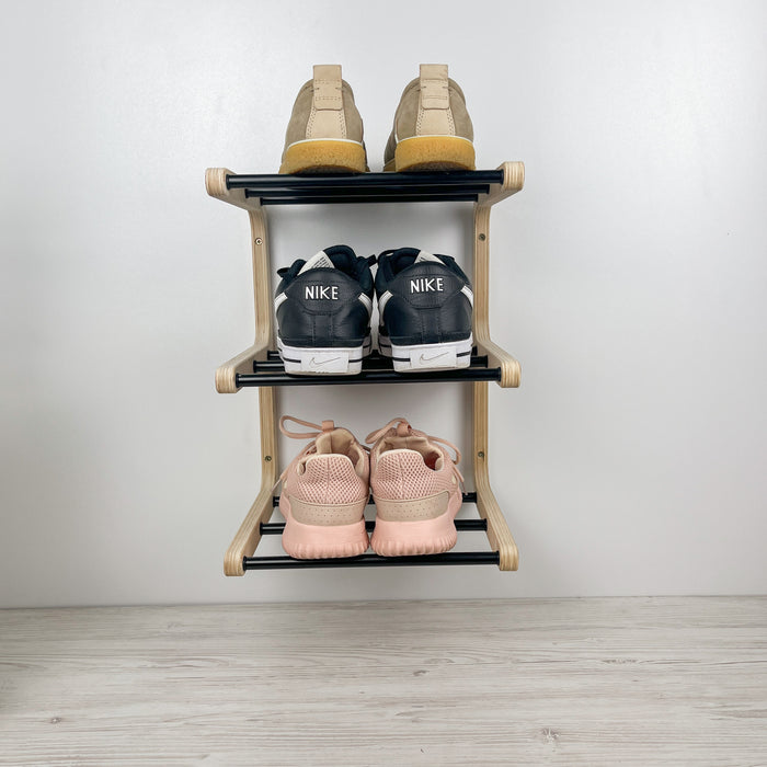 Birch Wood Wall-Mounted Shoe Rack – Stylish 3-Tier Organizer