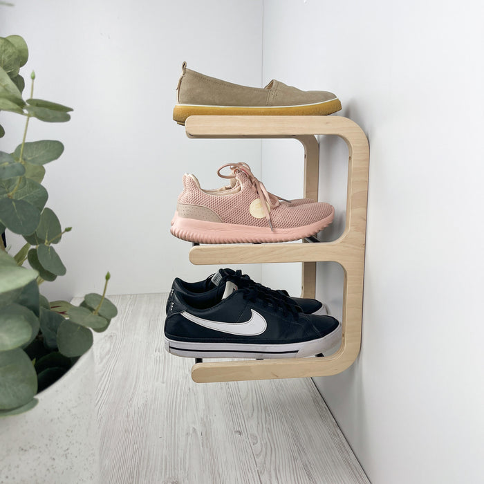 Birch Wood Wall-Mounted Shoe Rack – Stylish 3-Tier Organizer
