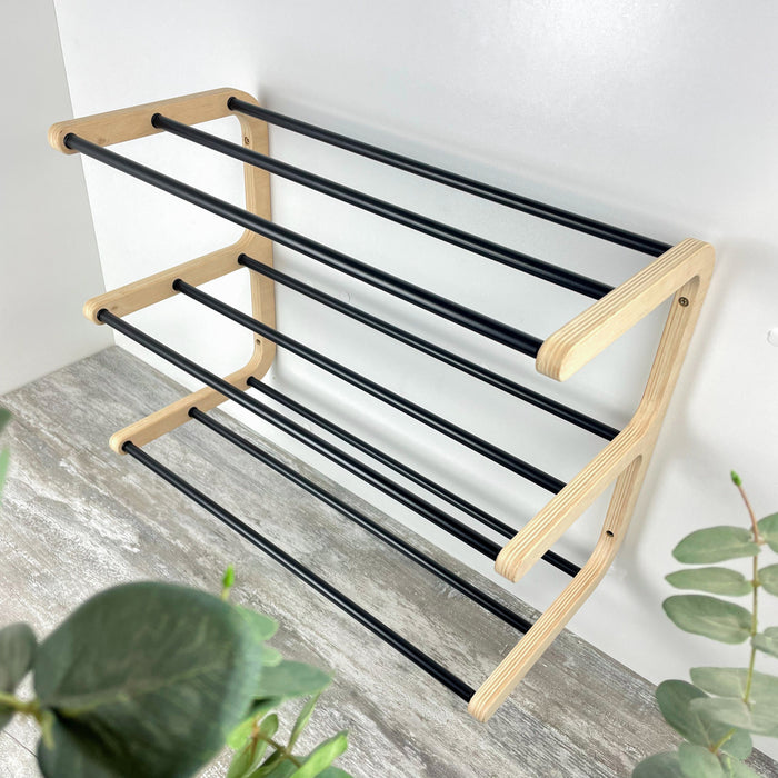 Birch Wood Wall-Mounted Shoe Rack – Stylish 3-Tier Organizer