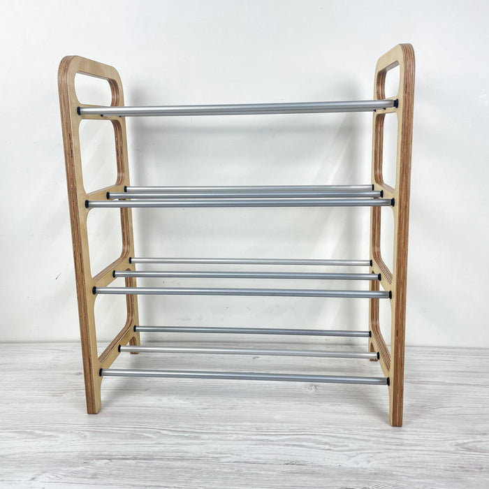 4-Tier Vertical Shoe Rack | Natural + Silver Rods