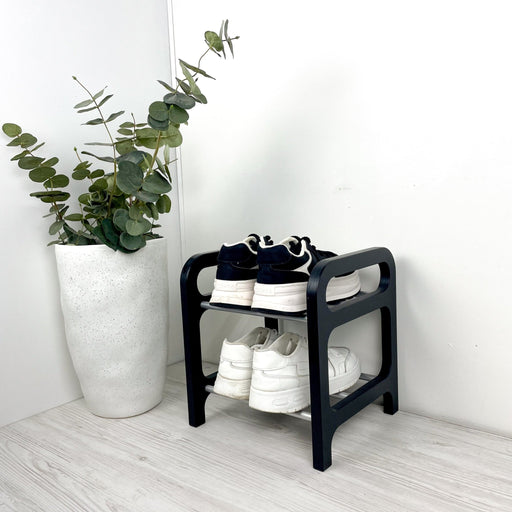 2 - Tier Black Wooden Shoe Rack | Hallway Storage Floor - Image 2