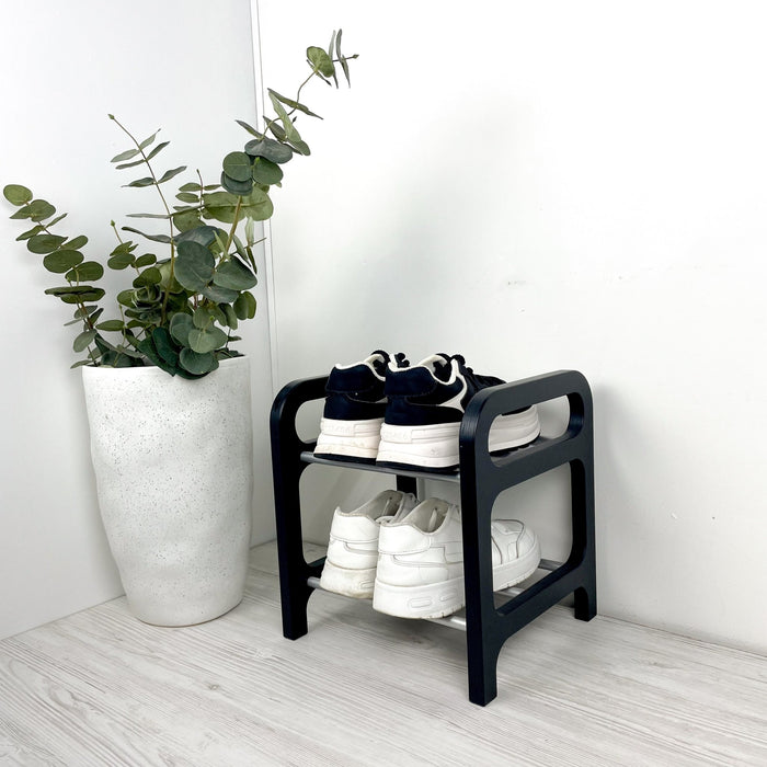2 - Tier Black Wooden Shoe Rack | Hallway Storage Floor - Image 2