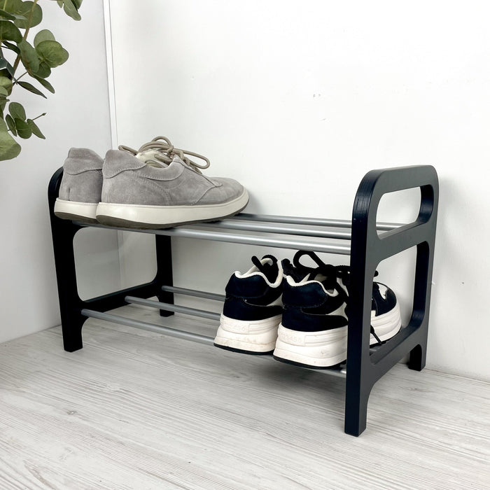 2 - Tier Black Wooden Shoe Rack | Hallway Storage Floor - Image 1