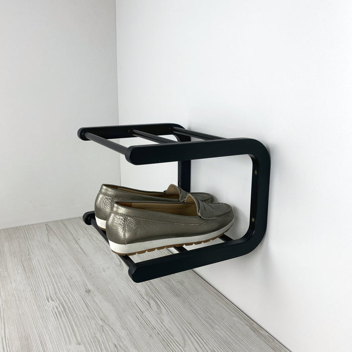 2 Tier Wooden Shoe Rack for Wall | Black + Black Rods - Image 5
