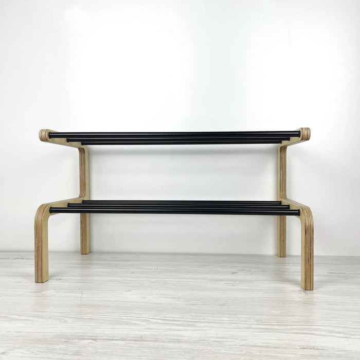 Shoe Rack Rodes 2 Tier Small Wooden Shoe Rack | Natural + Black Rods