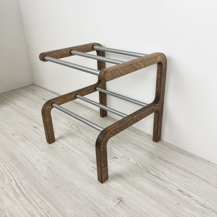 2-Tier Wooden Shoe Rack, Walnut Finish & Silver Rods - Image 4