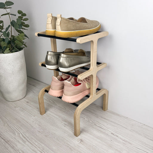 3 Tier Free Standing Shoe Organizer | Natural + Black Rods - Image 2
