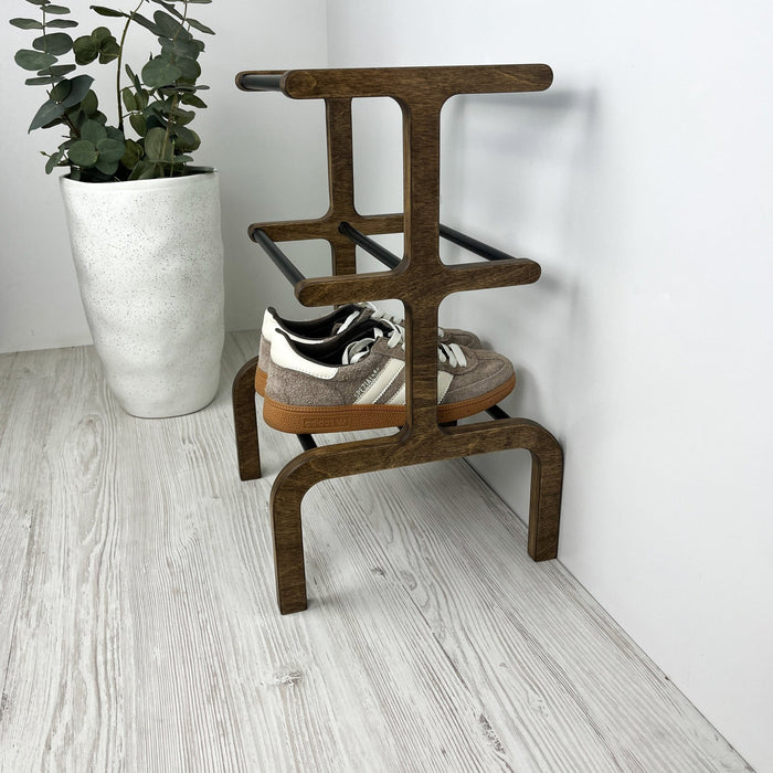 3 Tier Free Standing Shoe Organizer | Walnut + Black - Image 1