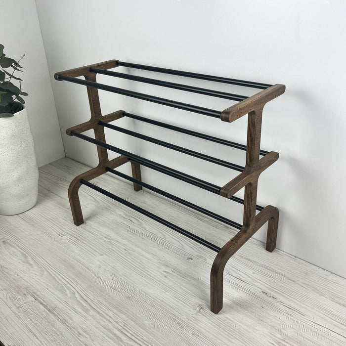 3 Tier Free Standing Shoe Organizer | Walnut + Black - Image 3