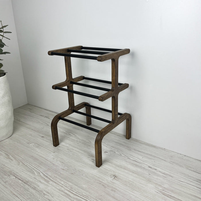 3 Tier Free Standing Shoe Organizer | Walnut + Black - Image 4