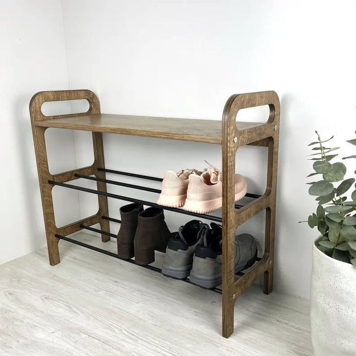 3 - Tier Shoe Rack Bench for Entryway | Walnut Color - Image 2