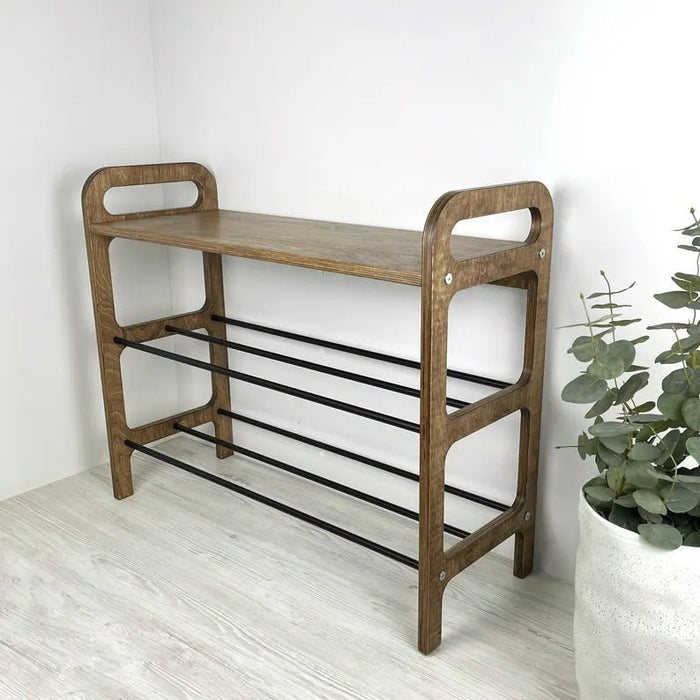 3 - Tier Shoe Rack Bench for Entryway | Walnut Color - Image 1