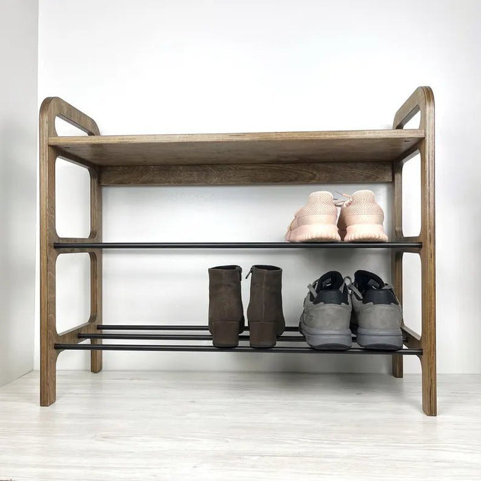 3 - Tier Shoe Rack Bench for Entryway | Walnut Color - Image 5