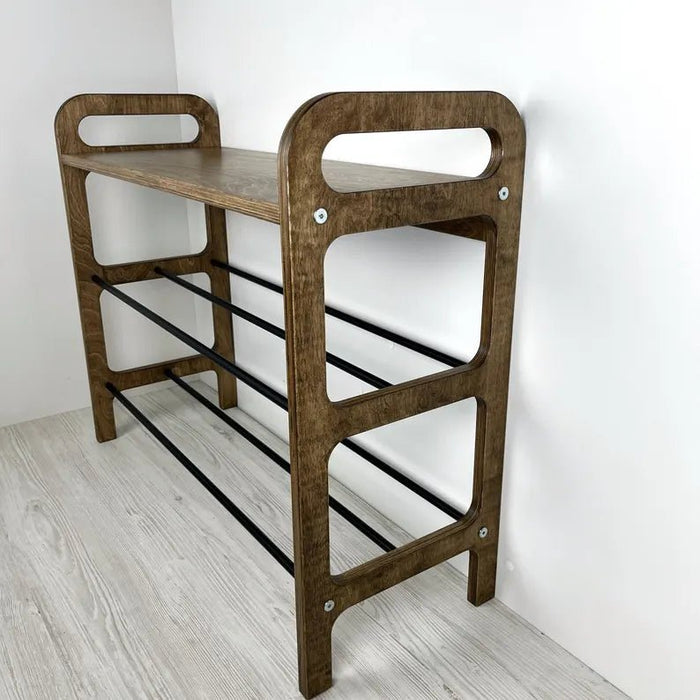 3 - Tier Shoe Rack Bench for Entryway | Walnut Color - Image 3