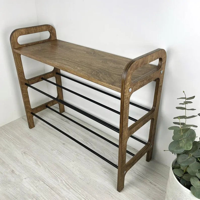 3 - Tier Shoe Rack Bench for Entryway | Walnut Color - Image 4