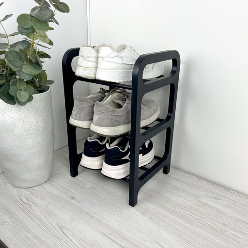 3 Tier Wood Shoe Rack for Floor | Black + Black Rods - Image 2