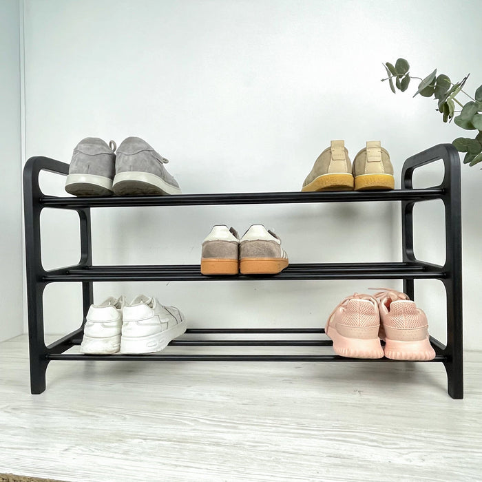 3 Tier Wood Shoe Rack for Floor | Black + Black Rods - Image 6