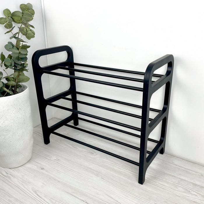 3 Tier Wood Shoe Rack for Floor | Black + Black Rods - Image 4