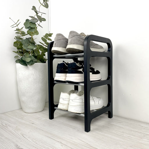 3 Tier Wood Shoe Rack for Floor | Black + Silver Rods - Image 2