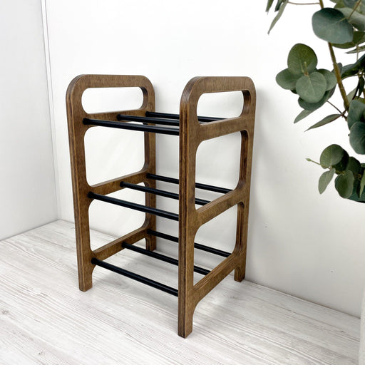 3 Tier Wood Shoe Rack for Floor | Walnut + Black Rods - Image 2
