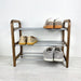 3 Tier Wood Shoe Rack for Floor | Walnut + Silver Rods - Image 6