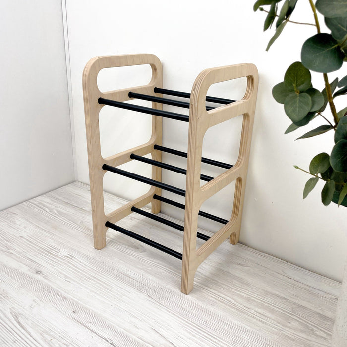 3 Tier Wooden Shoe rack for Floor | Natural + Black Rods - Image 6