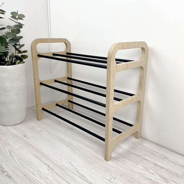 3 Tier Wooden Shoe rack for Floor | Natural + Black Rods - Image 5