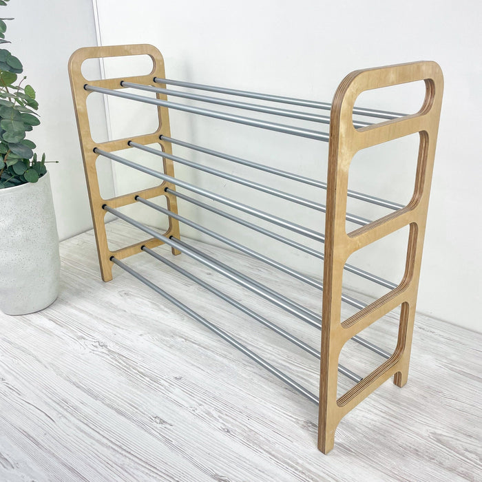 4-Tier Vertical Shoe Rack | Natural + Silver Rods - Image 3