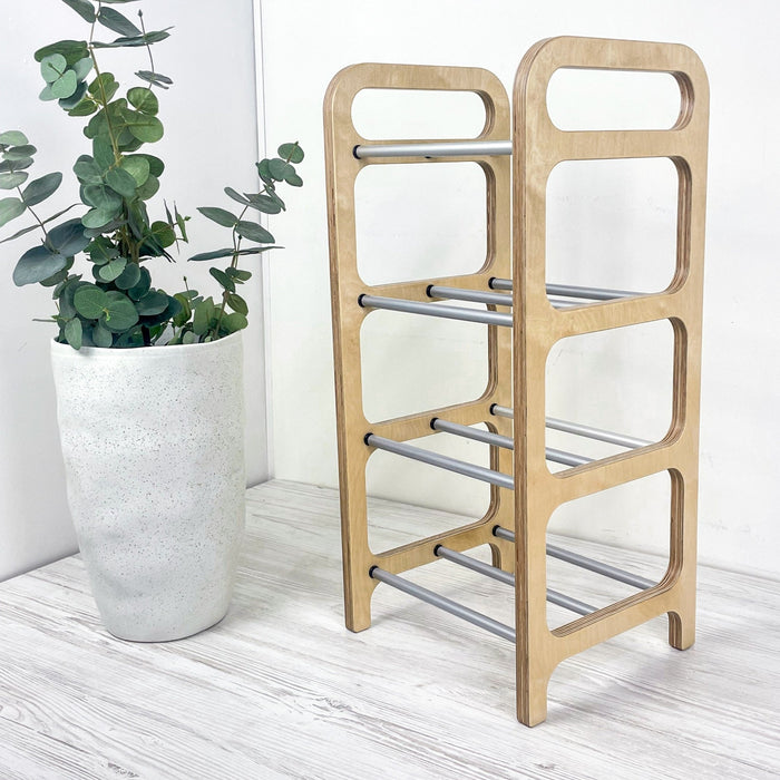 4-Tier Vertical Shoe Rack | Natural + Silver Rods - Image 4