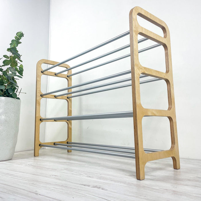 4-Tier Vertical Shoe Rack | Natural + Silver Rods - Image 5
