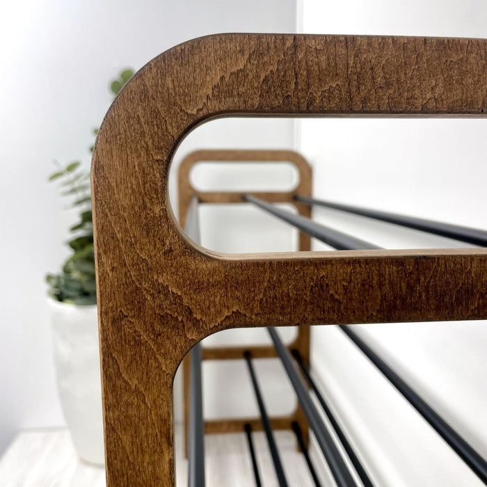 4-Tier Vertical Shoe Rack | Walnut + Black Rods - Image 8