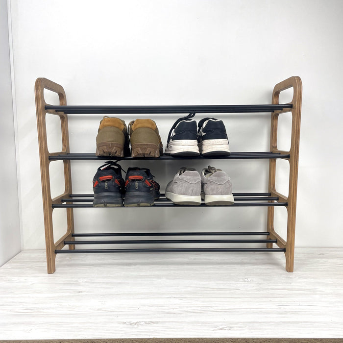 4-Tier Vertical Shoe Rack | Walnut + Black Rods - Image 2
