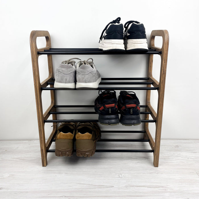 4-Tier Vertical Shoe Rack | Walnut + Black Rods - Image 3