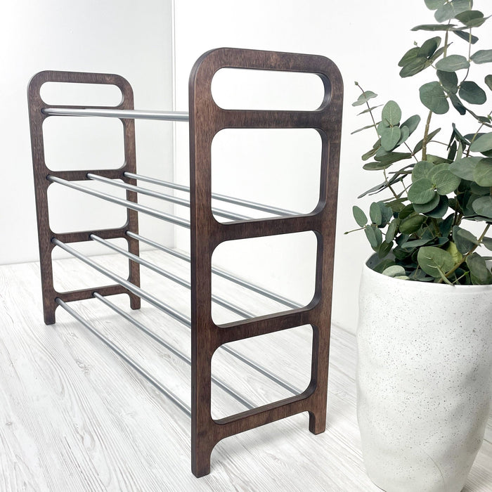 4-Tier Vertical Shoe Rack | Walnut + Silver Rods - Image 5