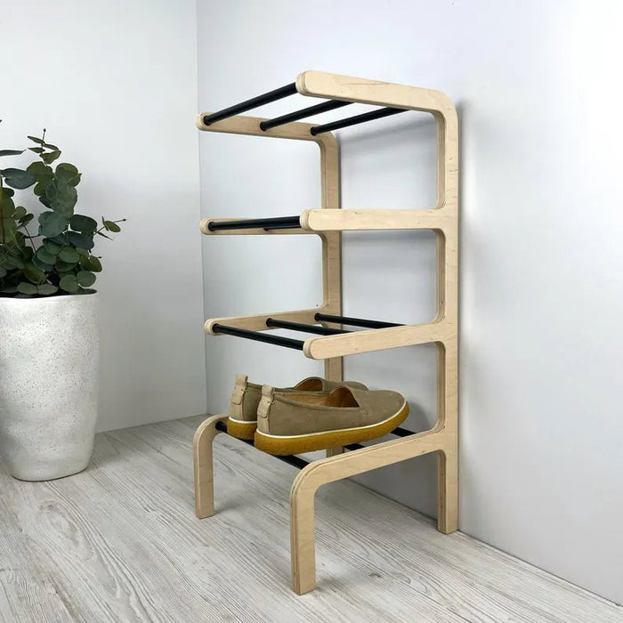 4 - Tier Wooden Shoe Rack for Small Spaces - EvenWood