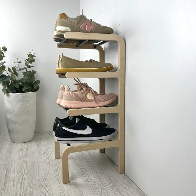 Shoe Rack Rodes 4 Tier Vertical Shoe Storage Rack | Natural + Black Rods