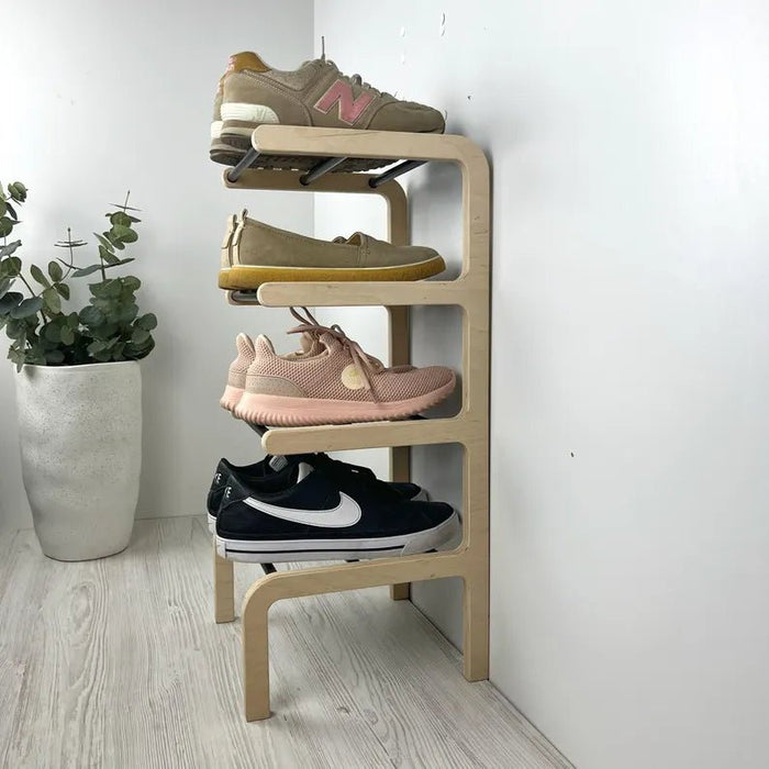 4 - Tier Wooden Shoe Rack for Small Spaces - EvenWood