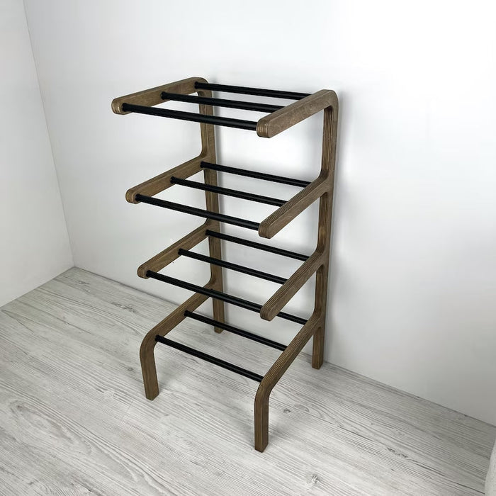 Shoe Rack Rodes 4-Tier Narrow Shoe Rack for Entryway | Walnut + Black Rods