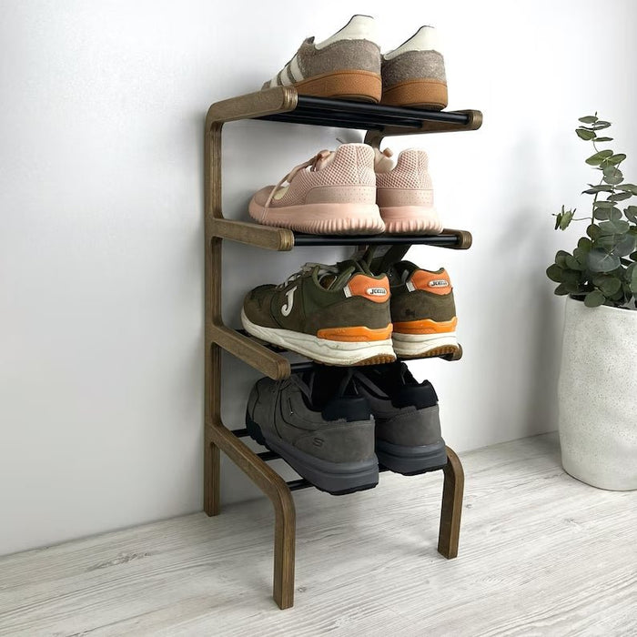 Shoe Rack Rodes 4-Tier Narrow Shoe Rack for Entryway | Walnut + Black Rods