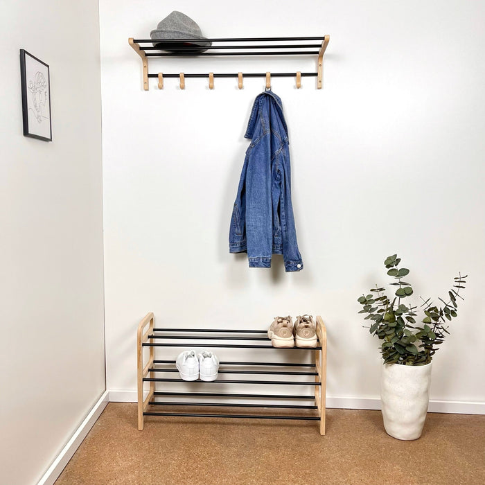 A Set of a 3 - Tier Floor Shoe Rack With a Shelf, Natural - EvenWood