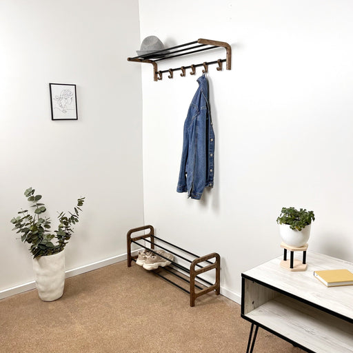 A Set of a 3 - Tier Floor Shoe Rack With a Shelf, Walnut - EvenWood