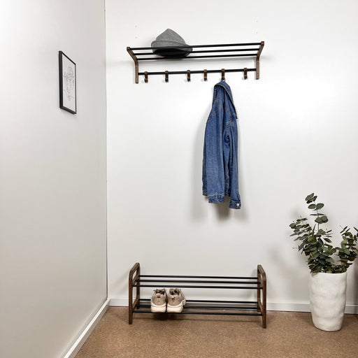 A Set of a 3 - Tier Floor Shoe Rack With a Shelf, Walnut - EvenWood