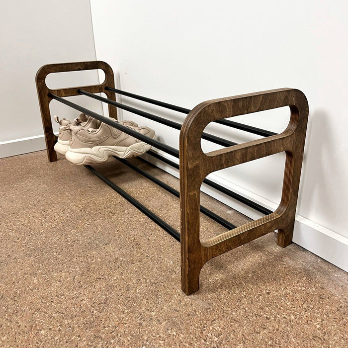 A Set of a 3 - Tier Floor Shoe Rack With a Shelf, Walnut - EvenWood