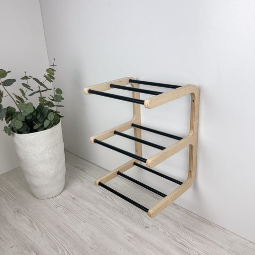 Birch Wood Wall - Mounted Shoe Rack – Stylish 3 - Tier Organizer - Image 2